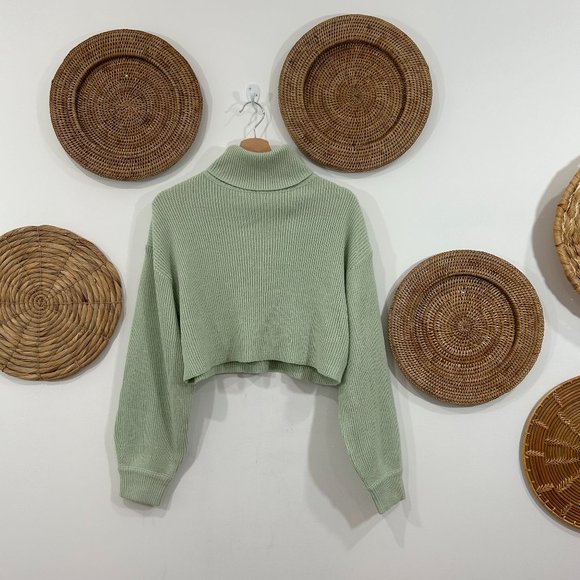 H&M Sweaters - H&M Divided Sage Green Turtleneck Cropped Knit Sweater Small